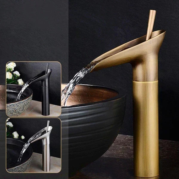 Vintage Waterfall Spout Single Hole Bathroom Faucet
