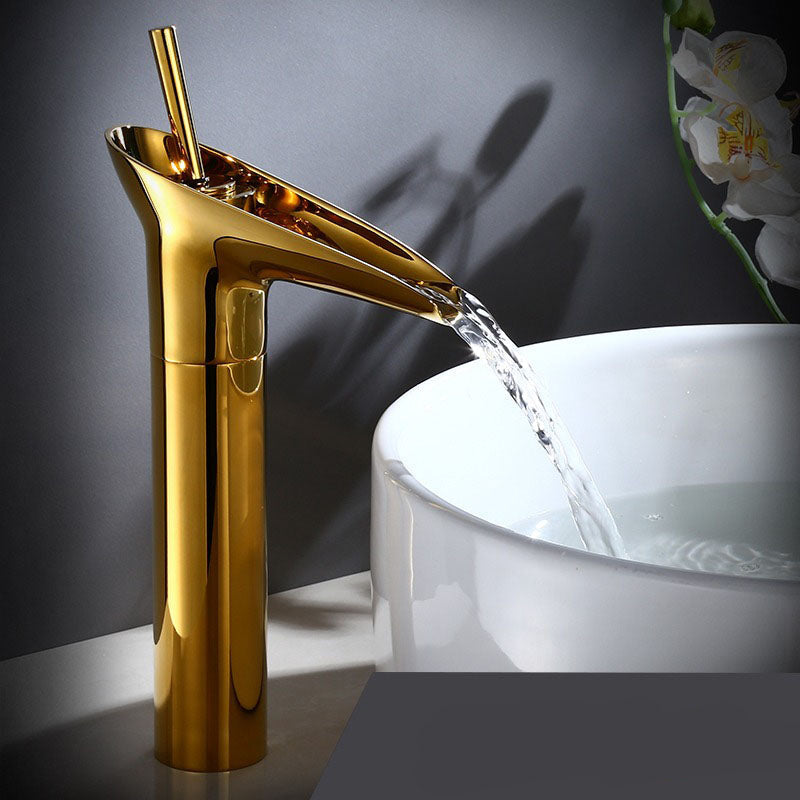 Vintage Waterfall Spout Single Hole Bathroom Faucet