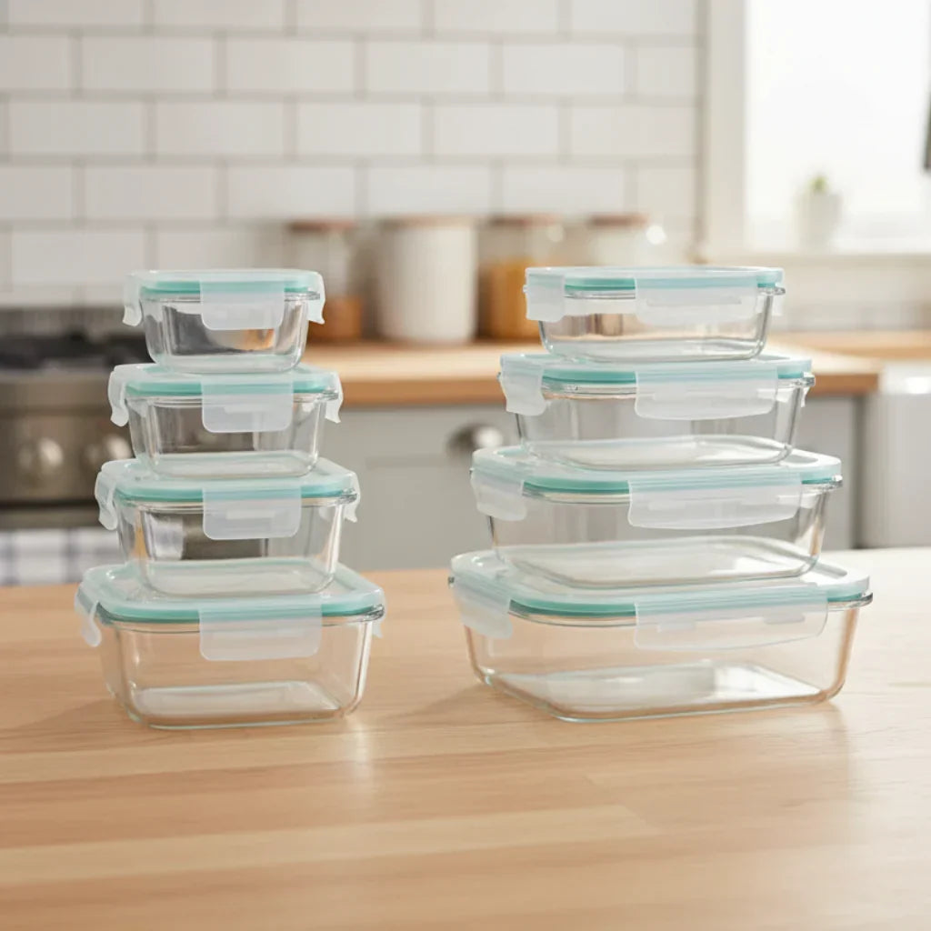 Stackable Leak-Resistant Glass Meal Prep Storage Containers With Airtight Lids