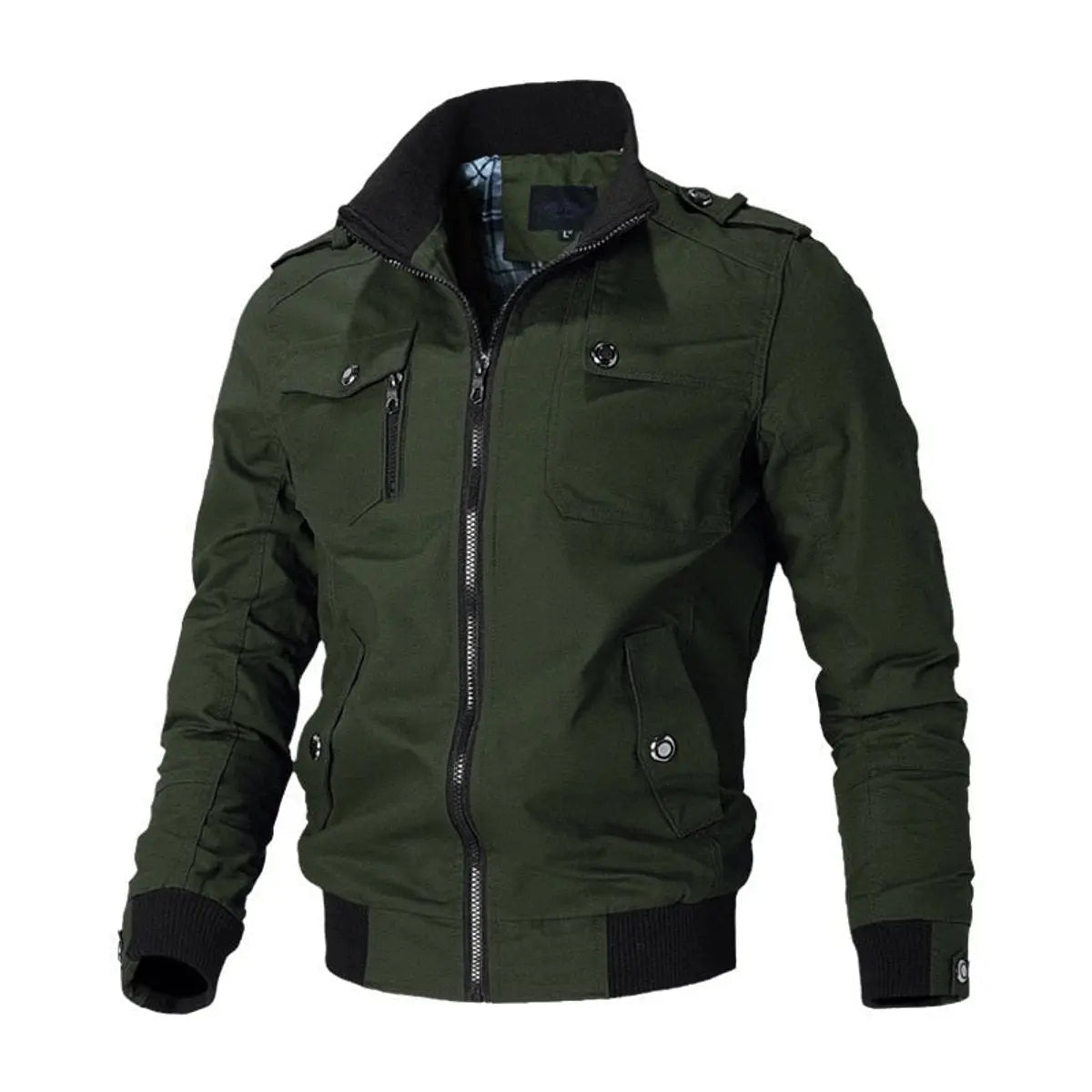 Mens Bomber Jacket Military-Style Multi-Pocket Zip-Up Outerwear