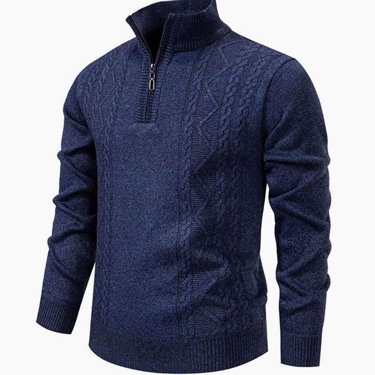 Men's Cable-Knit Quarter-Zip Stand-Collar Jumper