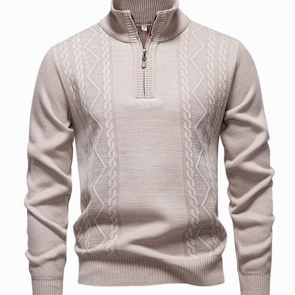 Men's Cable-Knit Quarter-Zip Stand-Collar Jumper