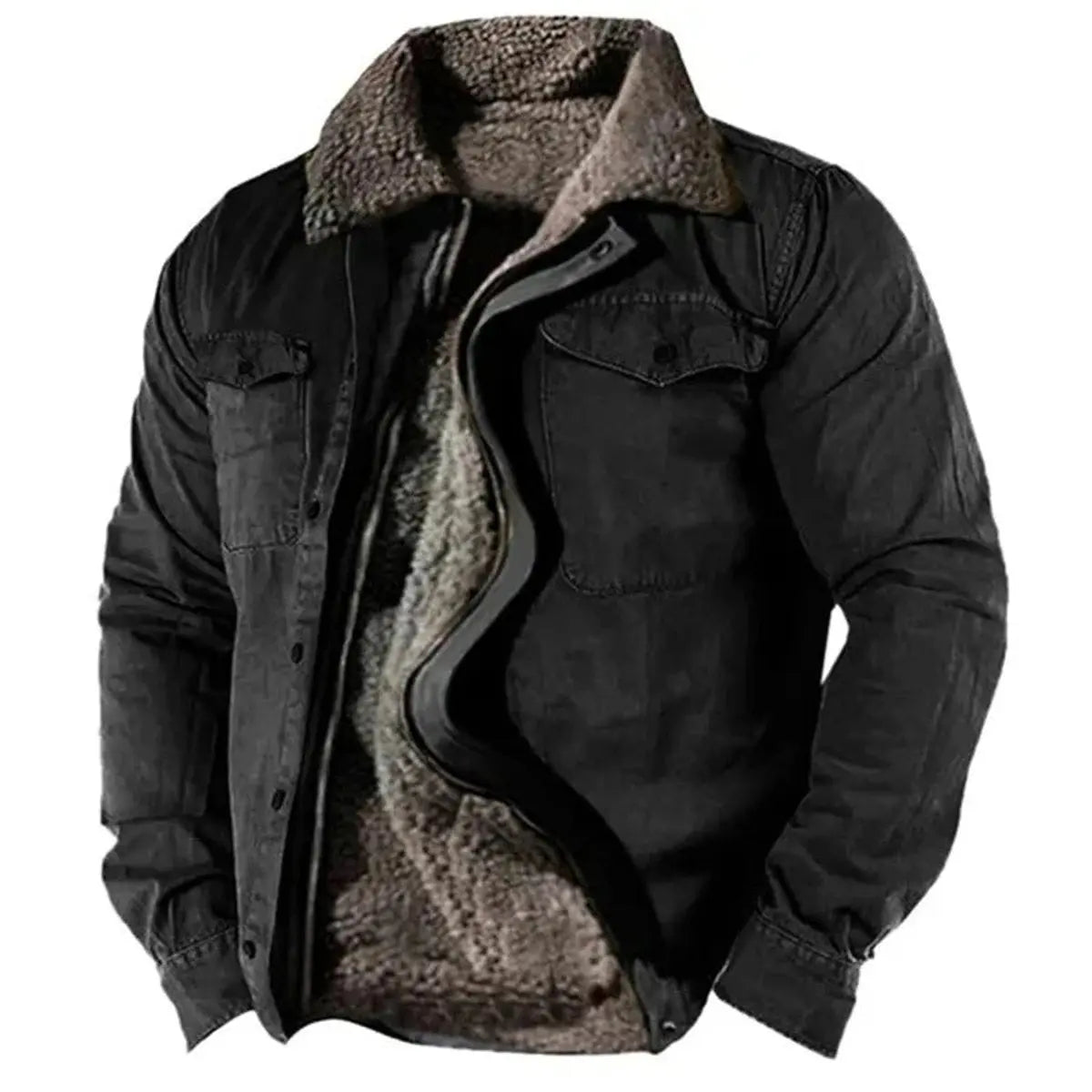 Mens Cardigan Sherpa-Lined Western Shirt Jacket