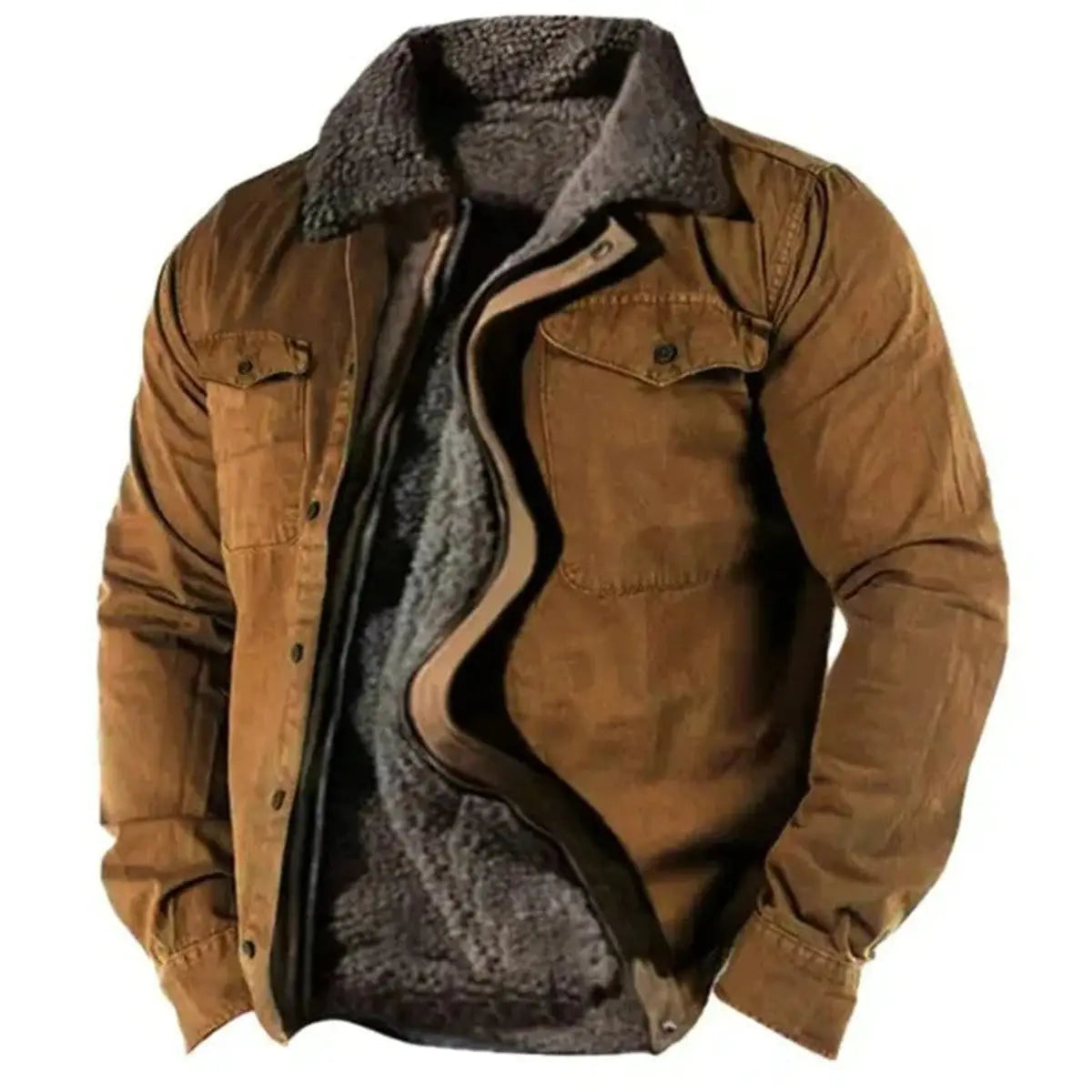 Mens Cardigan Sherpa-Lined Western Shirt Jacket