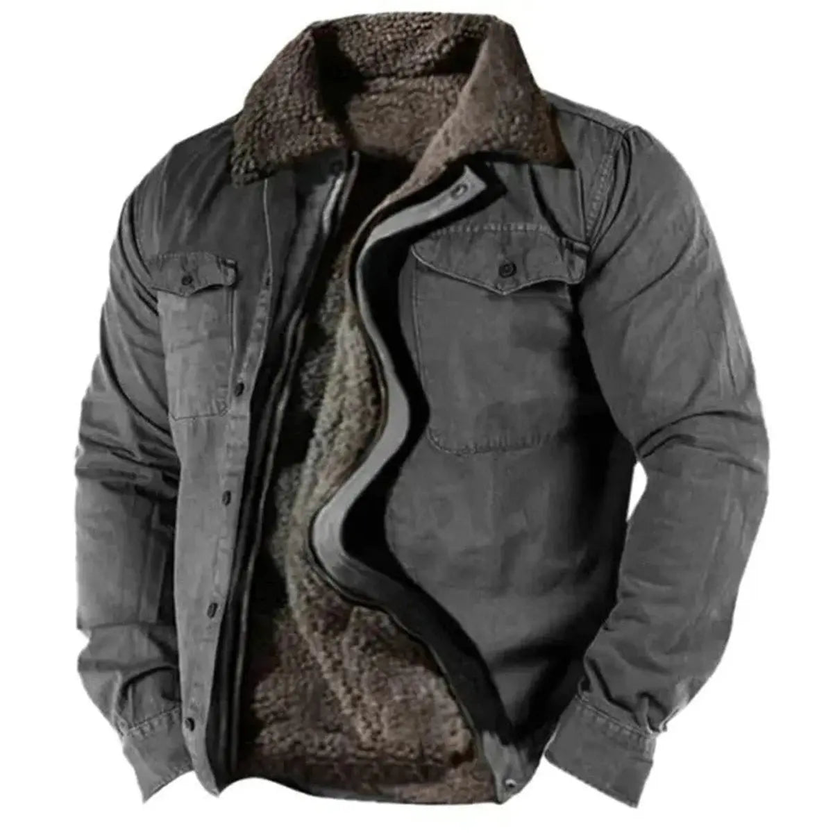 Mens Cardigan Sherpa-Lined Western Shirt Jacket