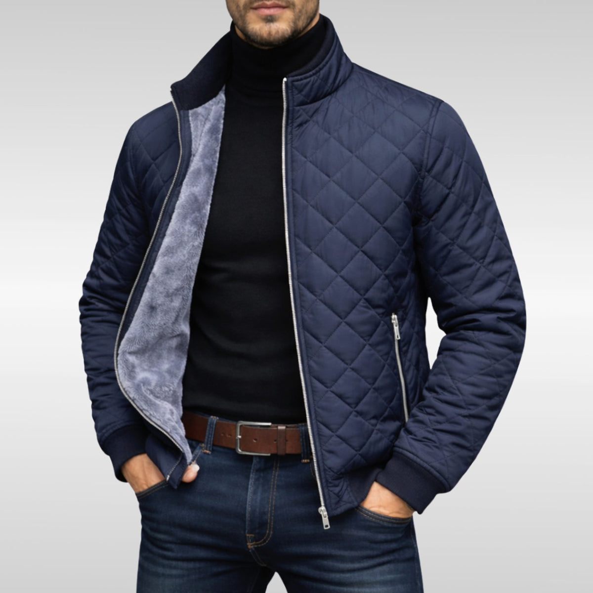 Men's Diamond-Quilted Fleece-Lined Zip-Up Winter Jacket