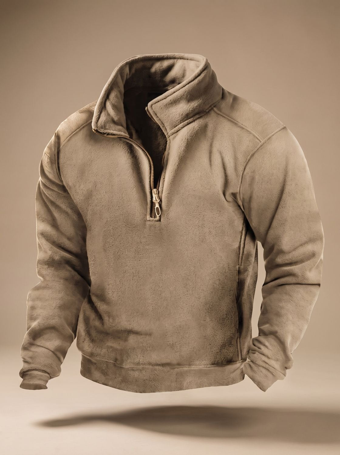 Men's Fleece Quarter-Zip Stand-Collar Windproof Pullover Jumper