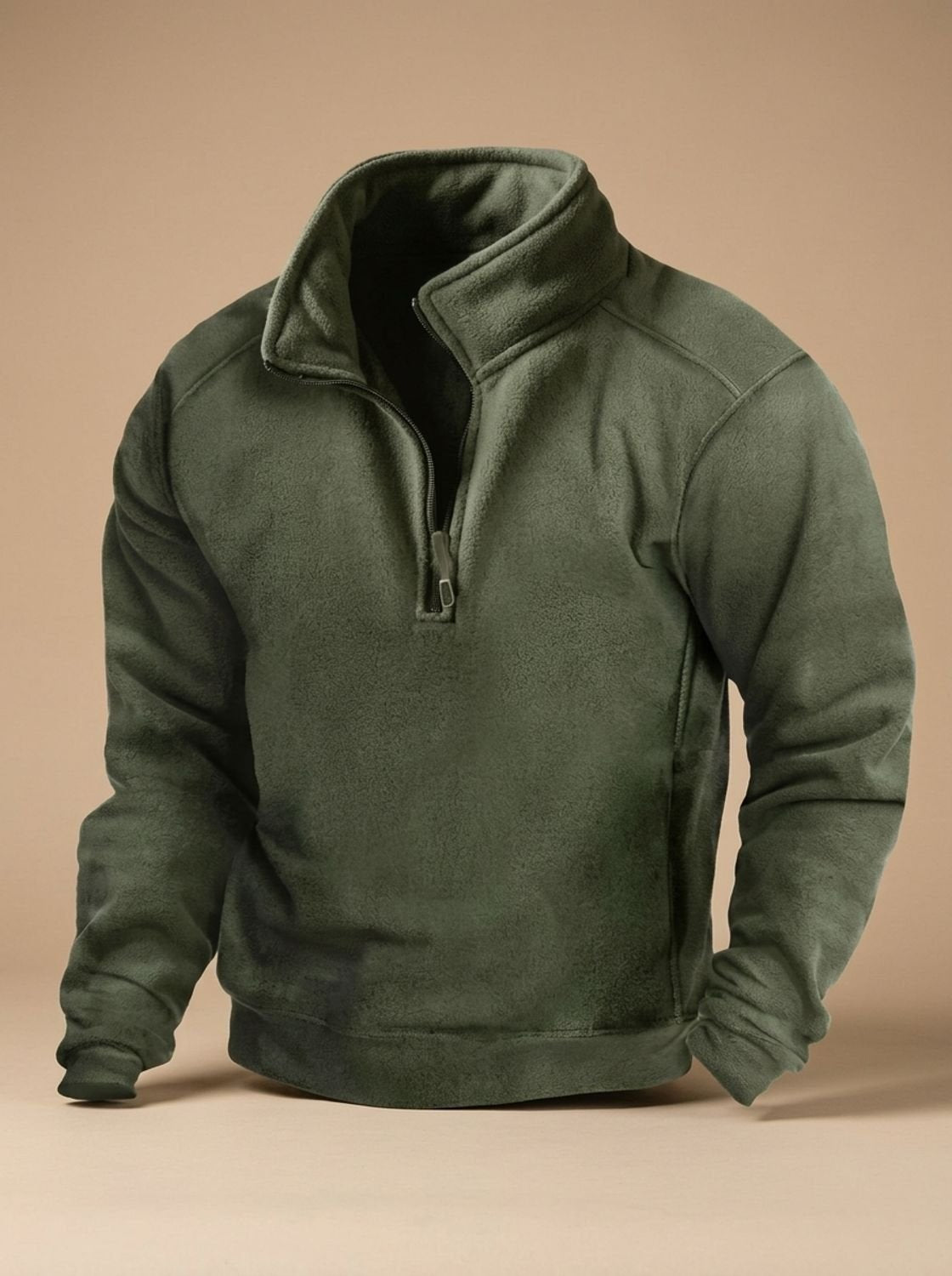 Men's Fleece Quarter-Zip Stand-Collar Windproof Pullover Jumper