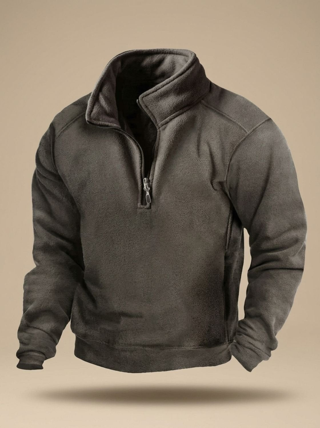 Men's Fleece Quarter-Zip Stand-Collar Windproof Pullover Jumper