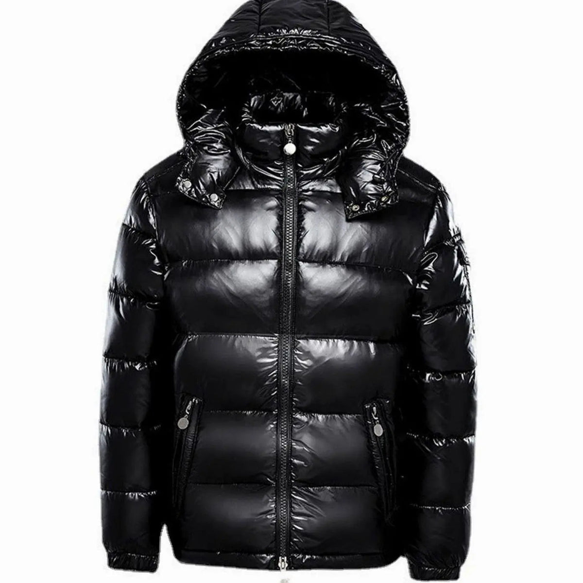 Men's Hooded Glossy Puffer Quilted Jacket Full-Zip Winter Coat