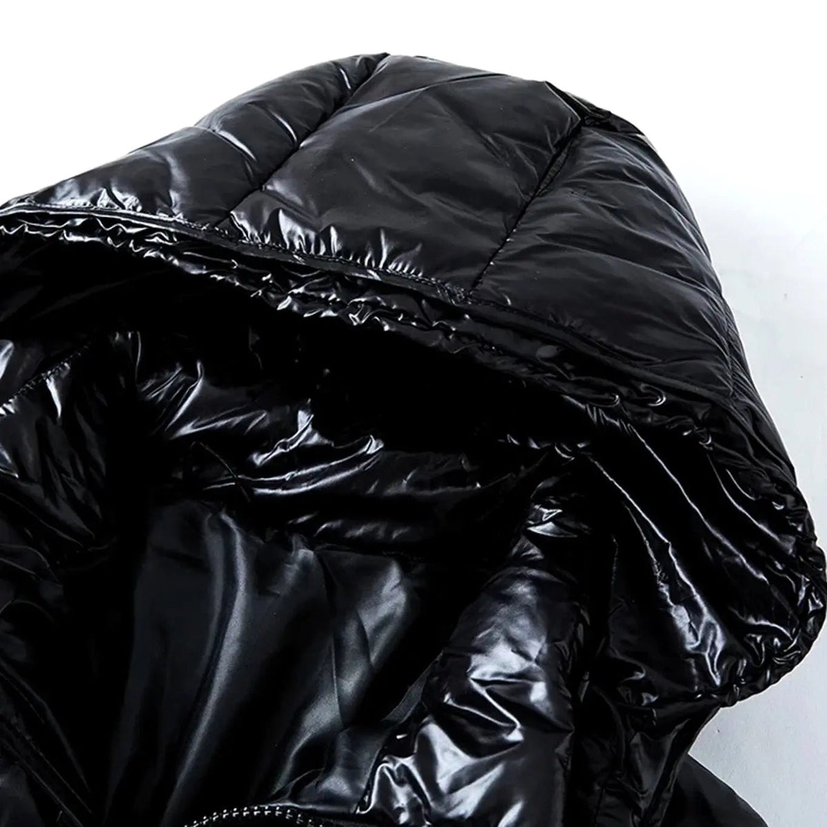 Men's Hooded Glossy Puffer Quilted Jacket Full-Zip Winter Coat