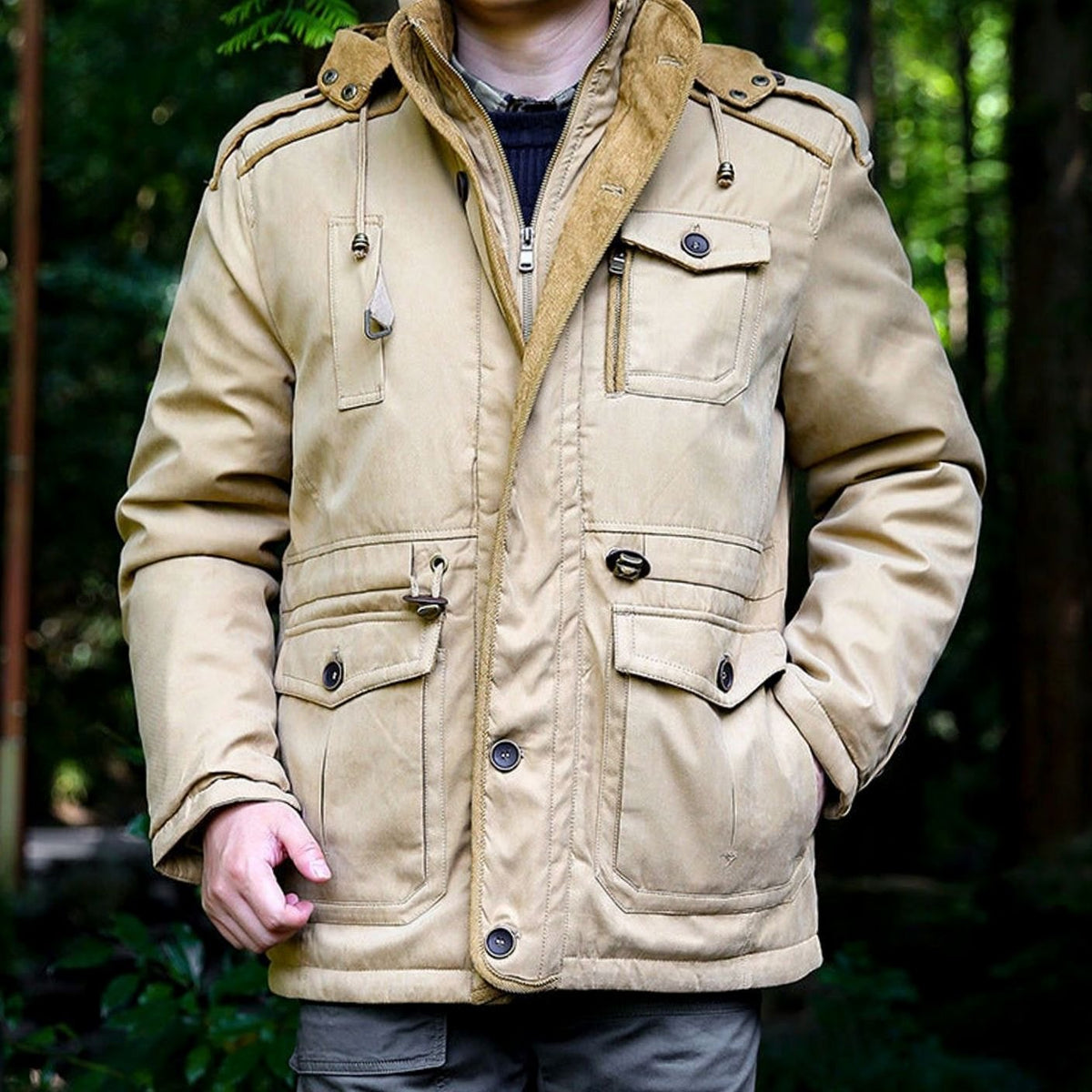 Men's Hooded Multi-Pocket Water-Resistant Padded Parka