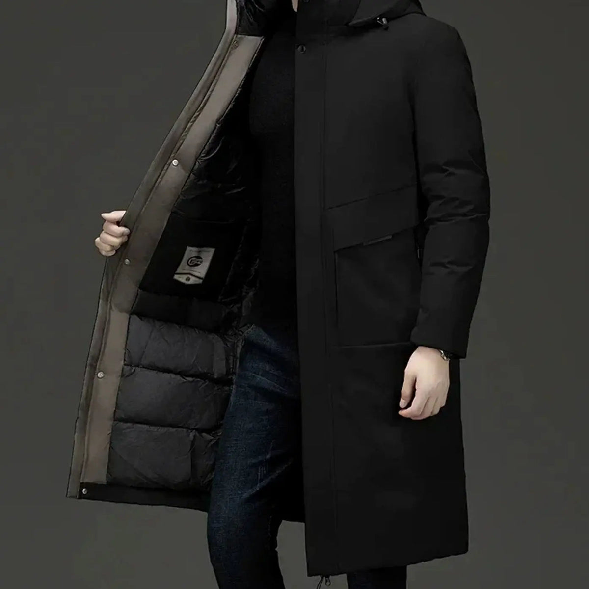 Men's Insulated Hooded Long-Line Zip-Front Winter Coat
