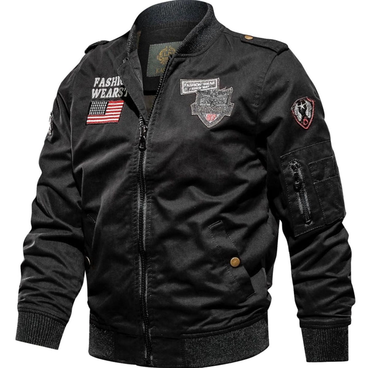 Men's Military-Patch Zip-Up Bomber Jacket