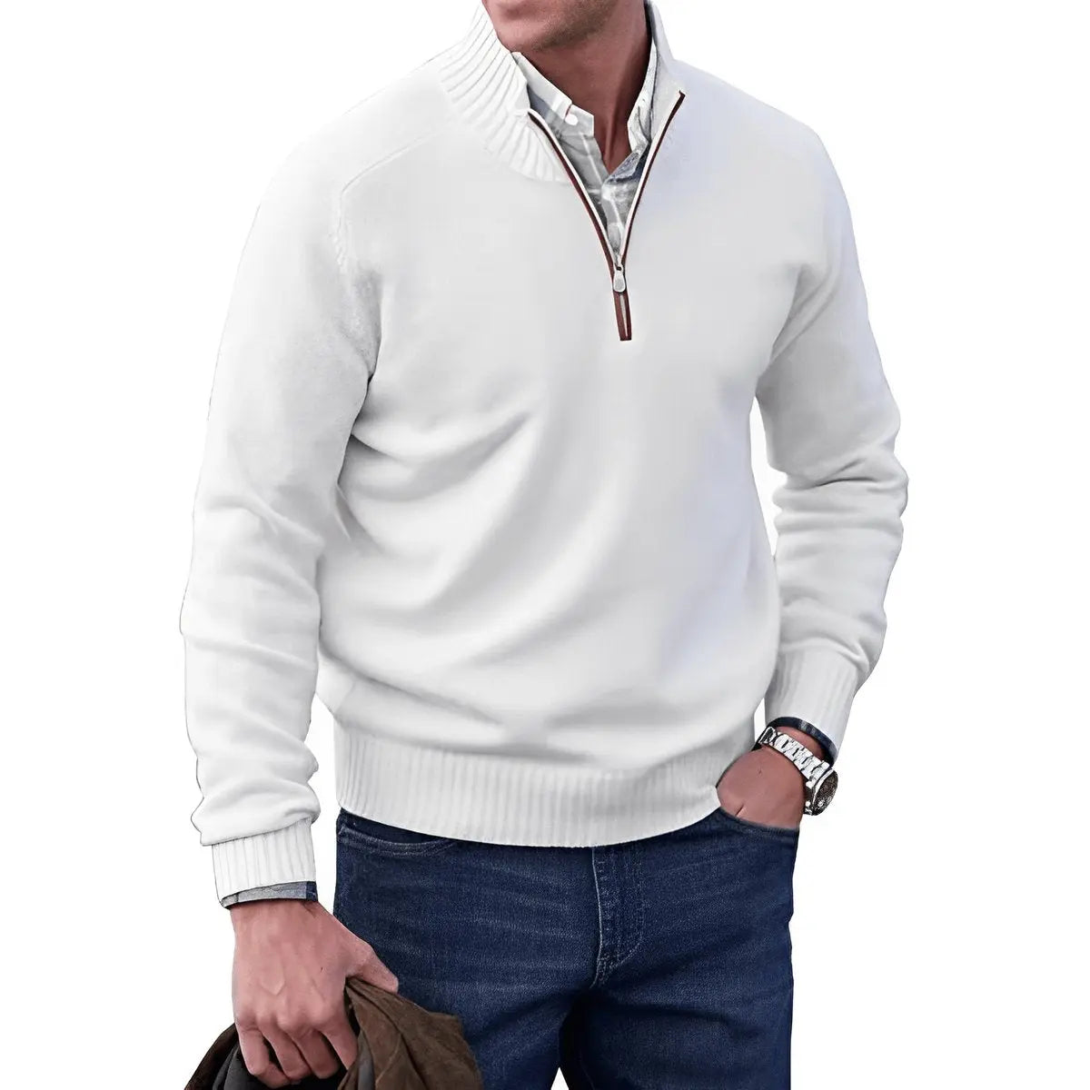 Men's Quarter-Zip Knit Pullover Sweater Regular Fit Long Sleeve