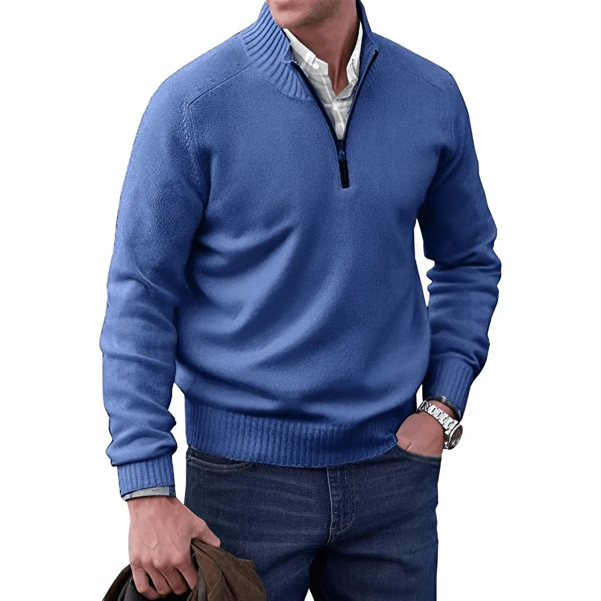 Men's Quarter-Zip Knit Pullover Sweater Regular Fit Long Sleeve