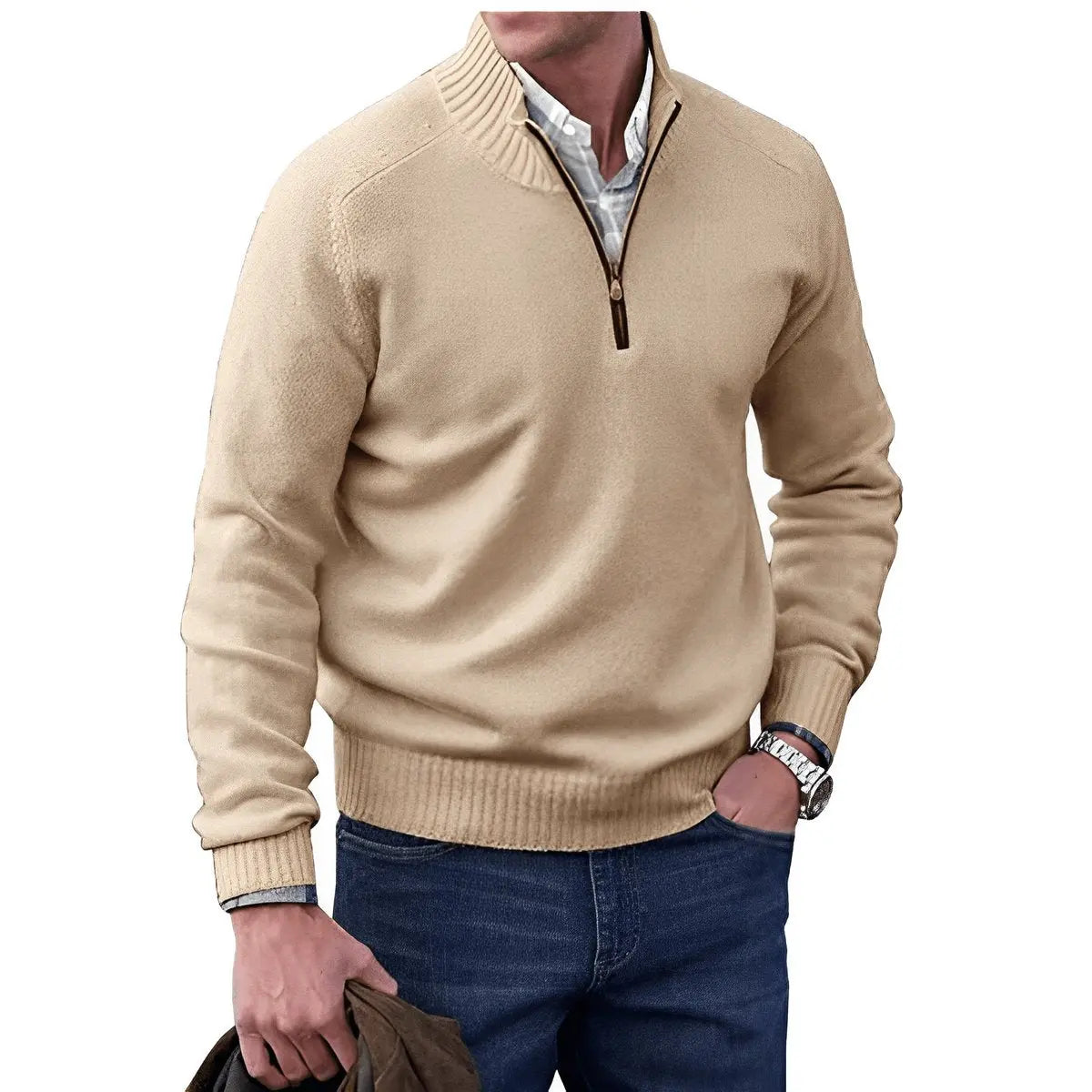 Men's Quarter-Zip Knit Pullover Sweater Regular Fit Long Sleeve
