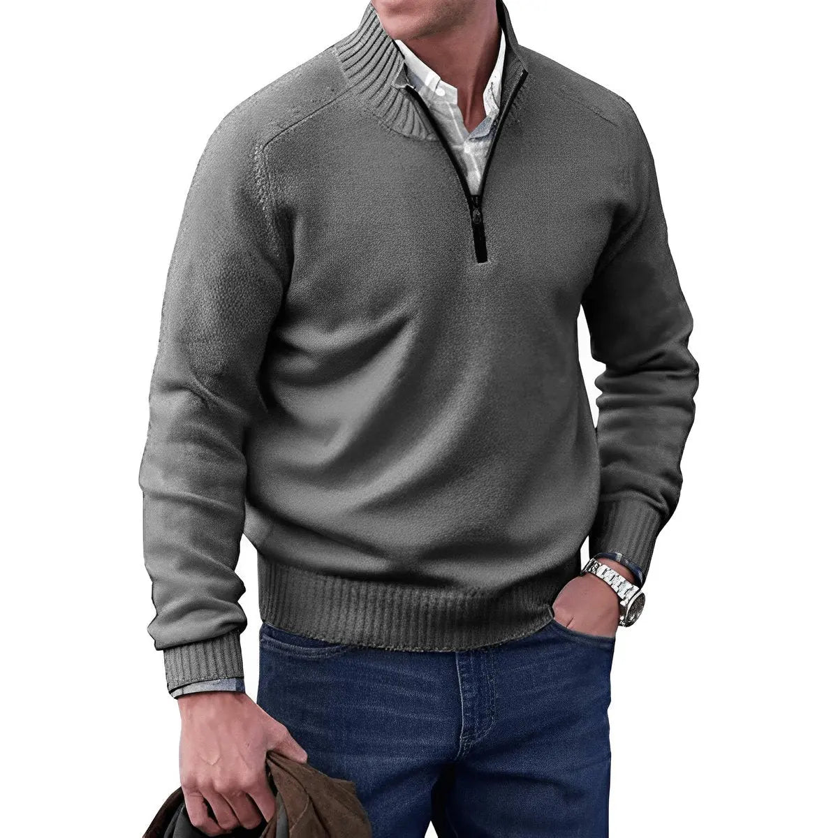 Men's Quarter-Zip Knit Pullover Sweater Regular Fit Long Sleeve
