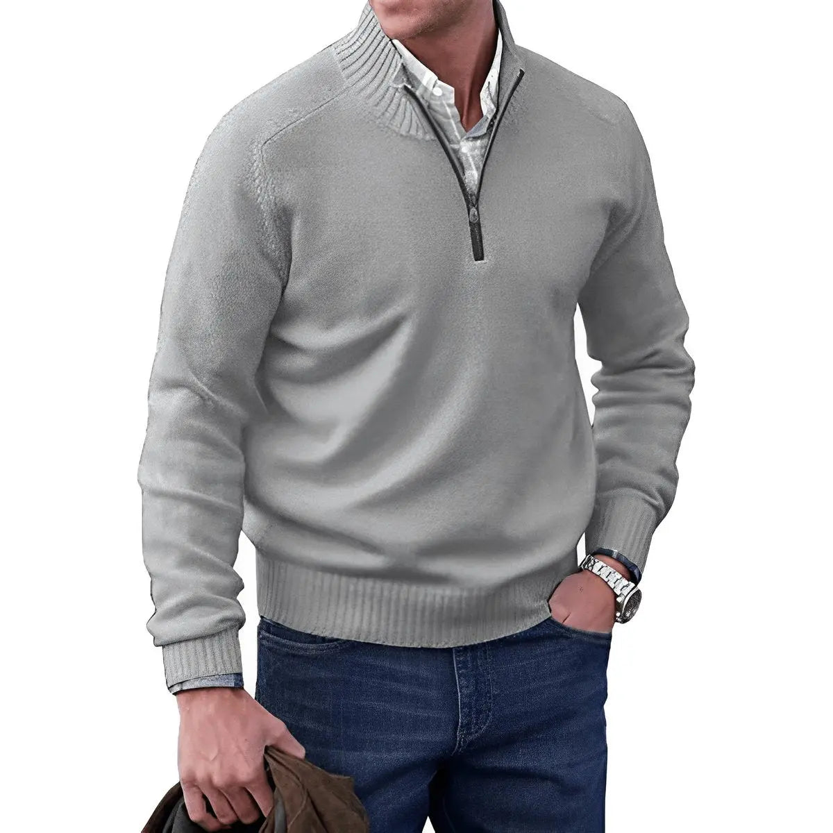 Men's Quarter-Zip Knit Pullover Sweater Regular Fit Long Sleeve