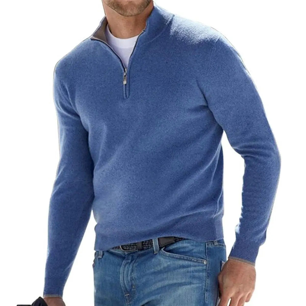 Men's Quarter-Zip Knit Sweater Ribbed Half-Zip Pullover Jumper