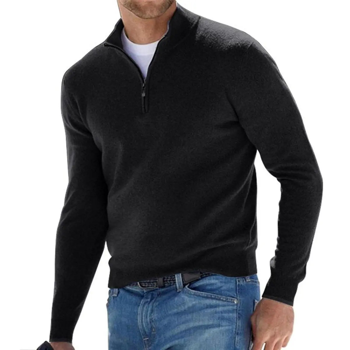 Men's Quarter-Zip Knit Sweater Ribbed Half-Zip Pullover Jumper