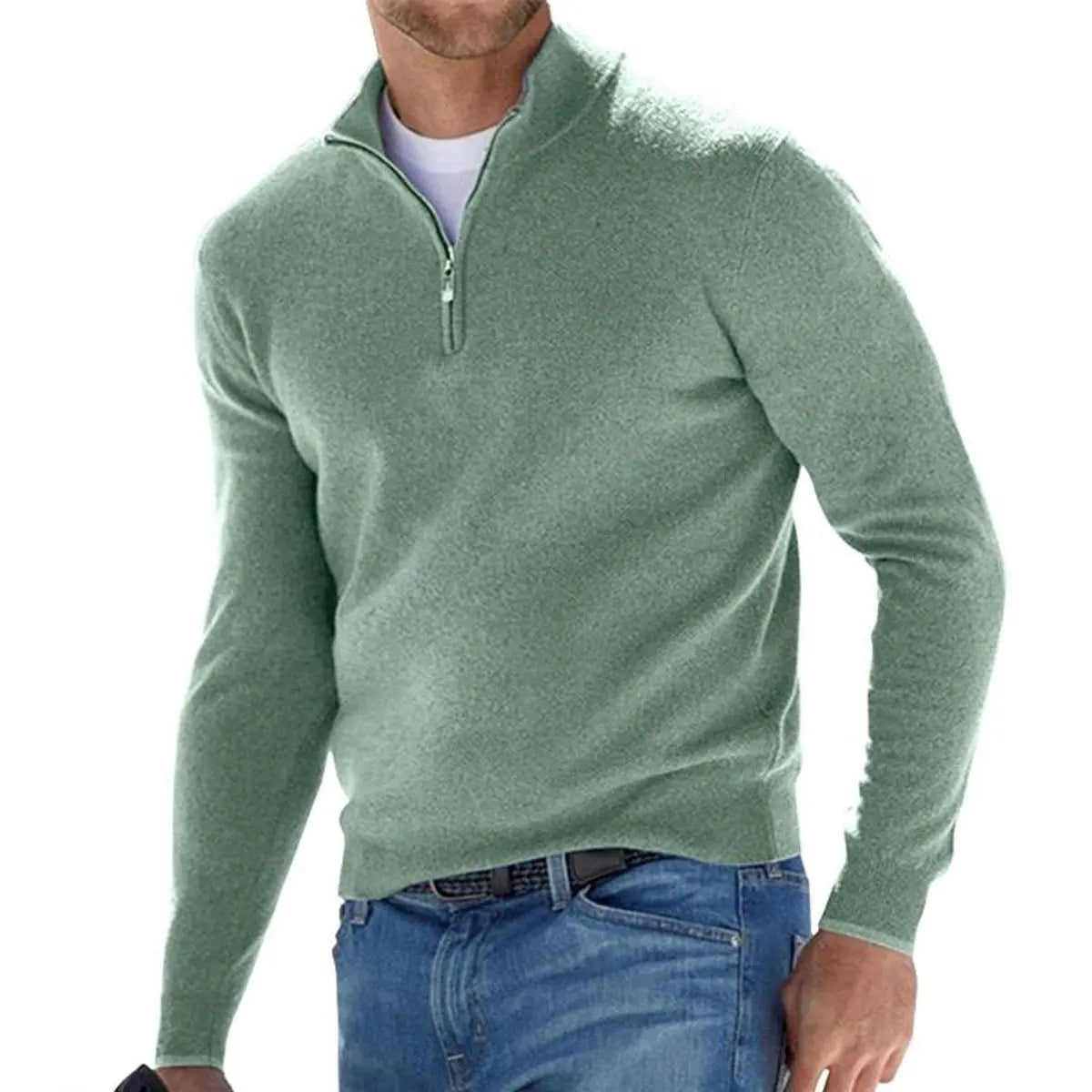 Men's Quarter-Zip Knit Sweater Ribbed Half-Zip Pullover Jumper