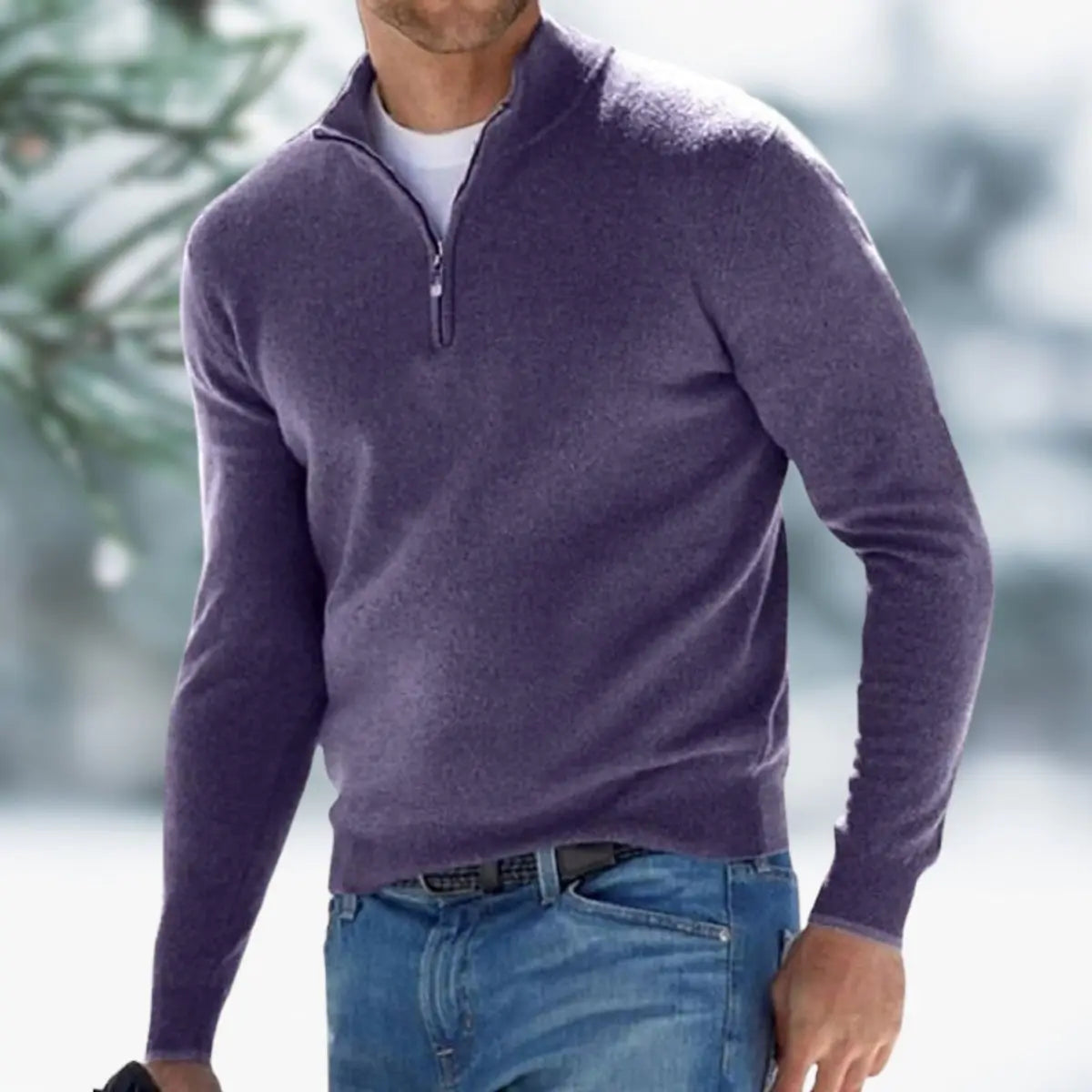 Men's Quarter-Zip Mens Knit Sweater Long Sleeve Pullover Jumper