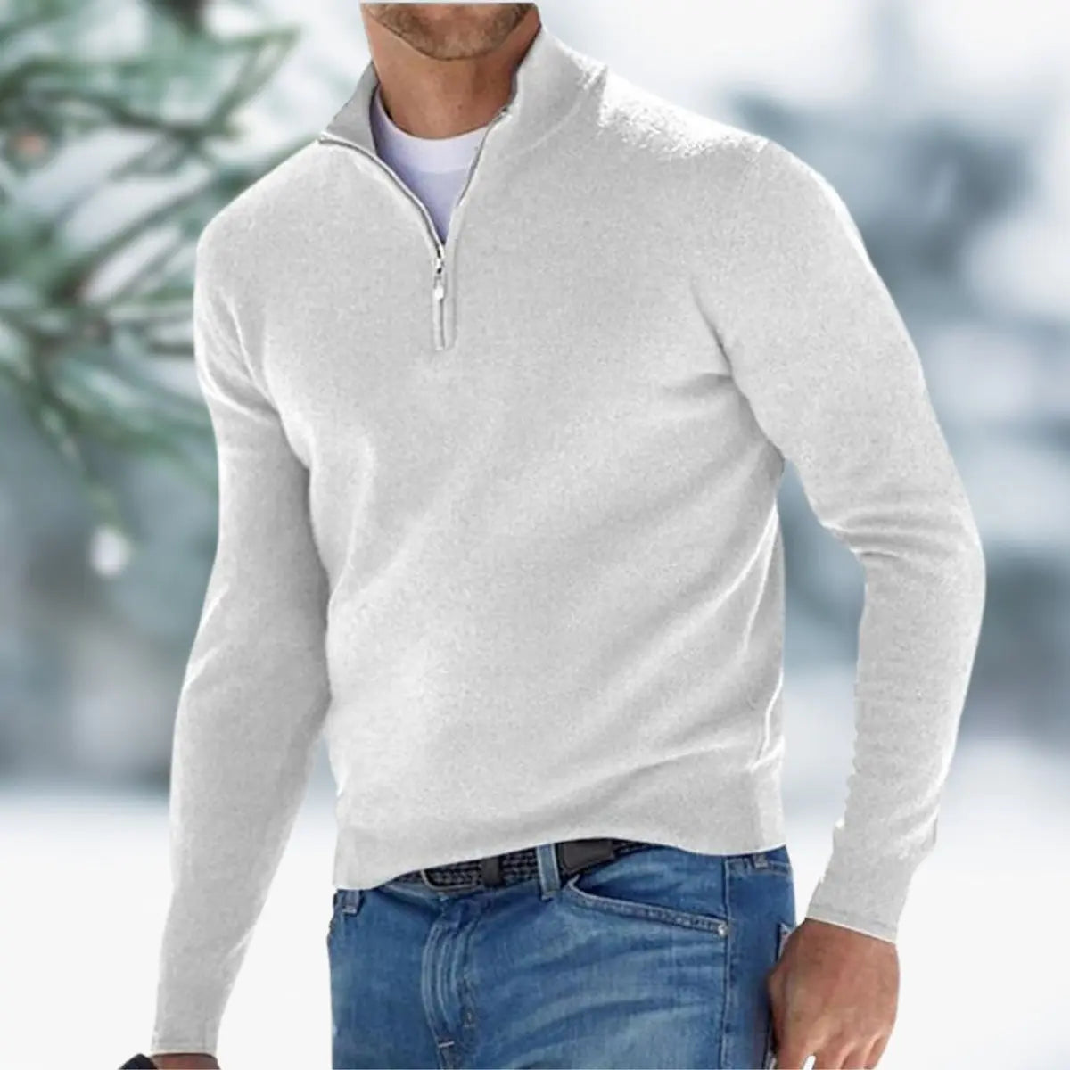 Men's Quarter-Zip Mens Knit Sweater Long Sleeve Pullover Jumper