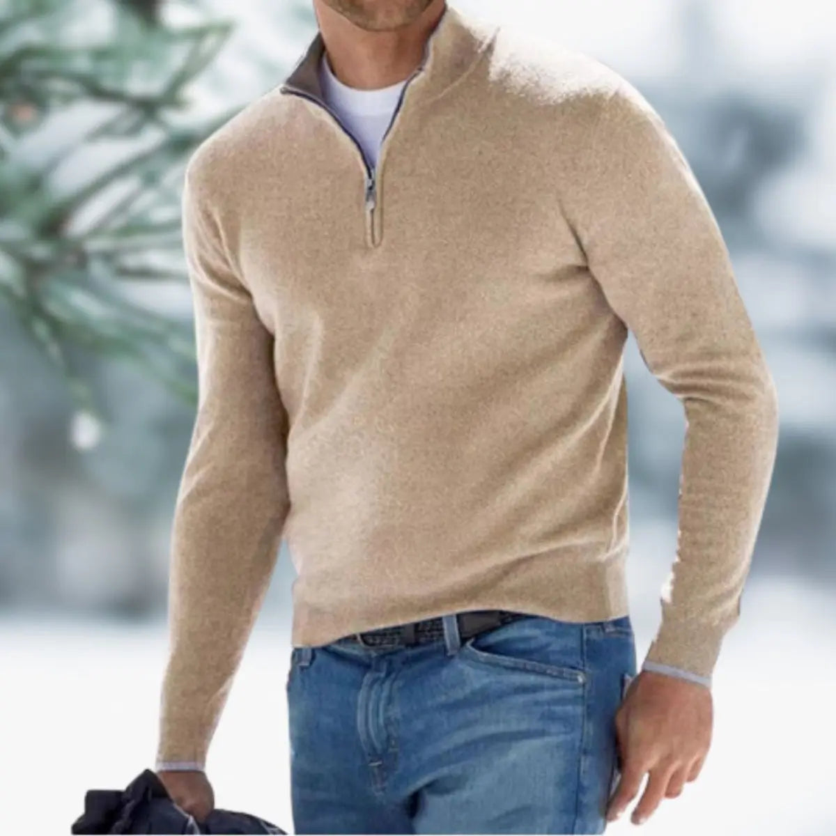 Men's Quarter-Zip Mens Knit Sweater Long Sleeve Pullover Jumper