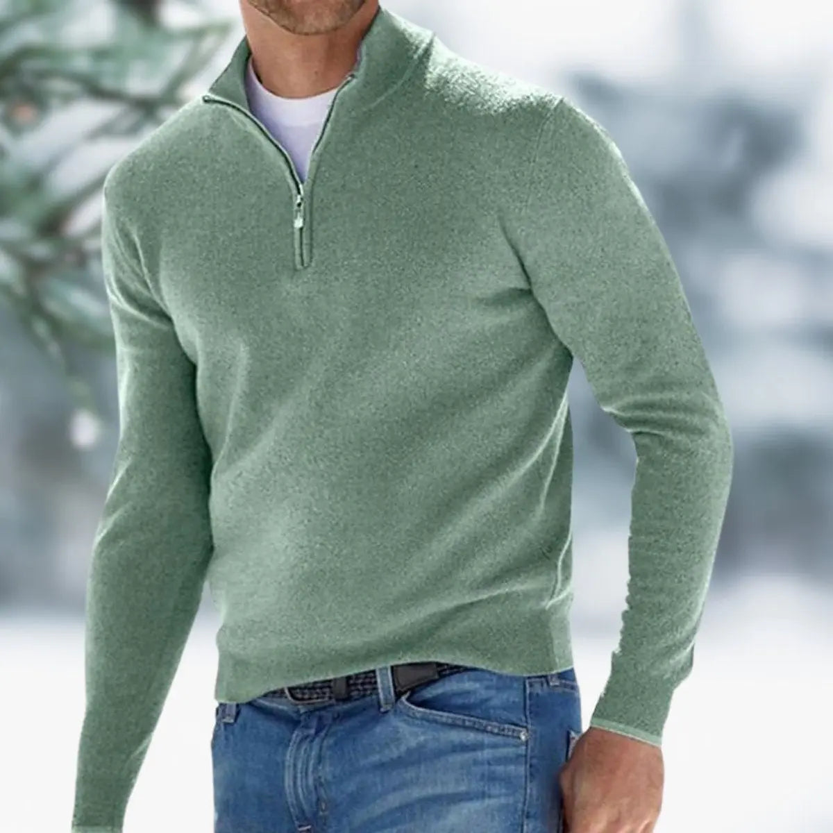 Men's Quarter-Zip Mens Knit Sweater Long Sleeve Pullover Jumper