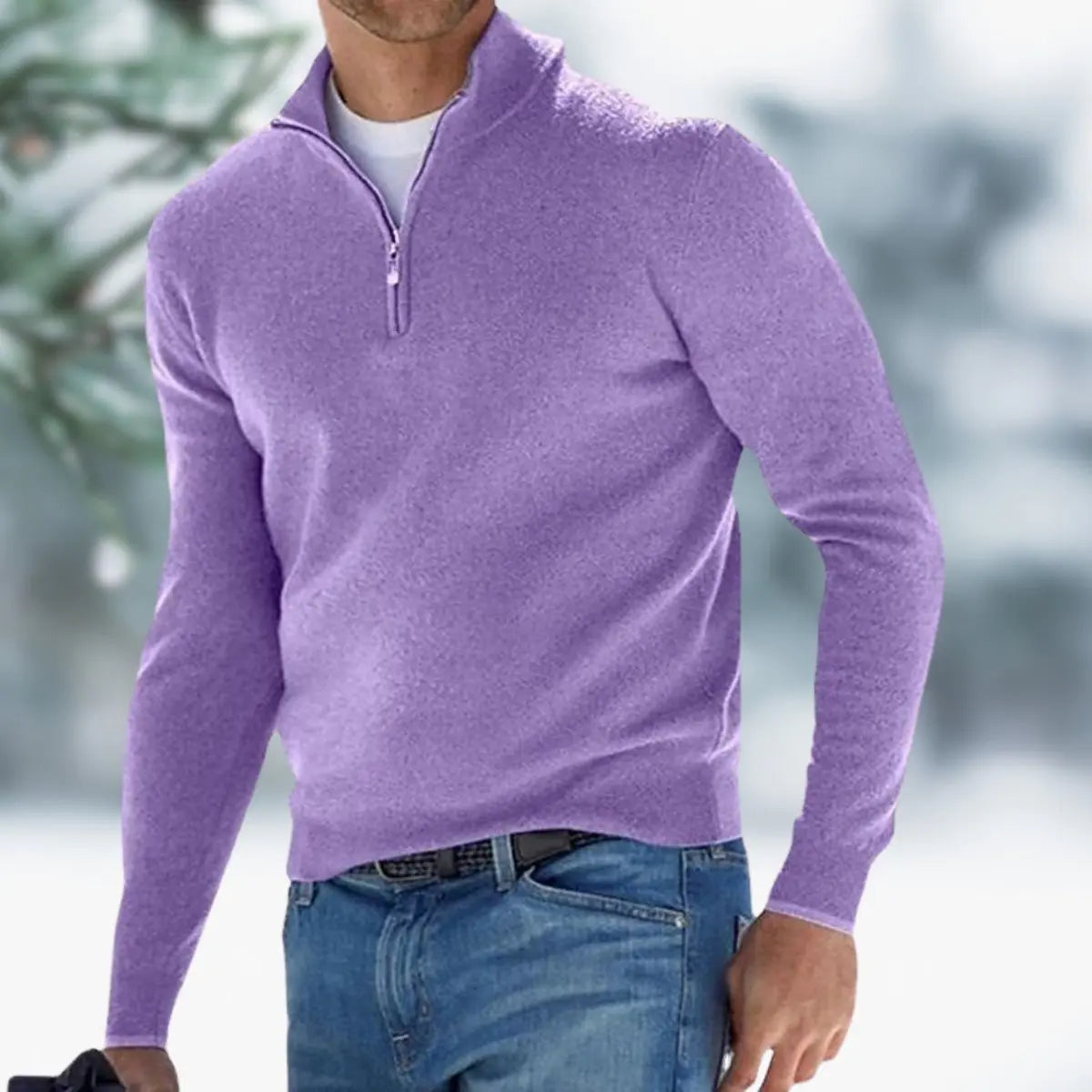 Men's Quarter-Zip Mens Knit Sweater Long Sleeve Pullover Jumper