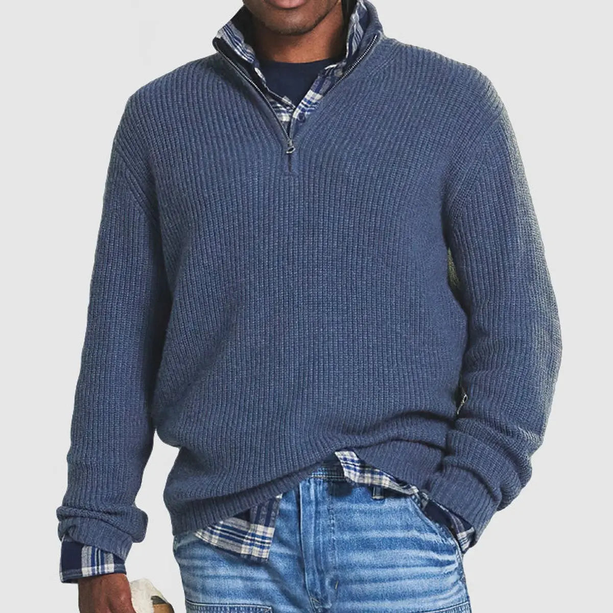 Men's Quarter-Zip Ribbed Knit Sweater Pullover Jumper