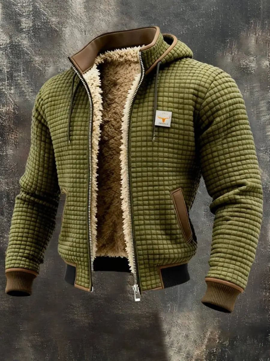 Mens Quilted Jacket Fleece Lined Hooded Zip-Up Winter Coat