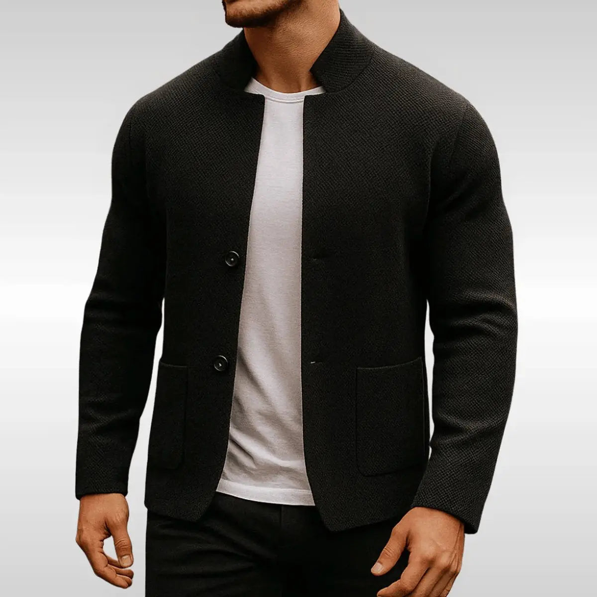 Men's Quilted Jacket Knit Texture Mandarin Collar Button Blazer