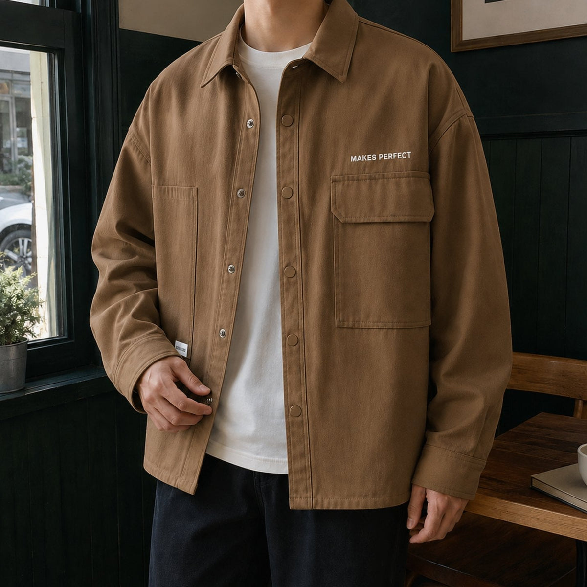 Men's Relaxed-Fit Cotton-Blend Snap-Button Utility Jacket