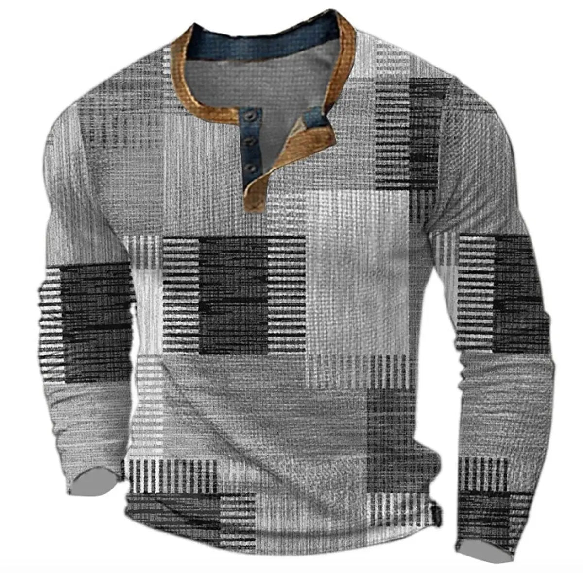 Men's Retro Colour Block Long Sleeve Mens Knit Sweater Henley Top