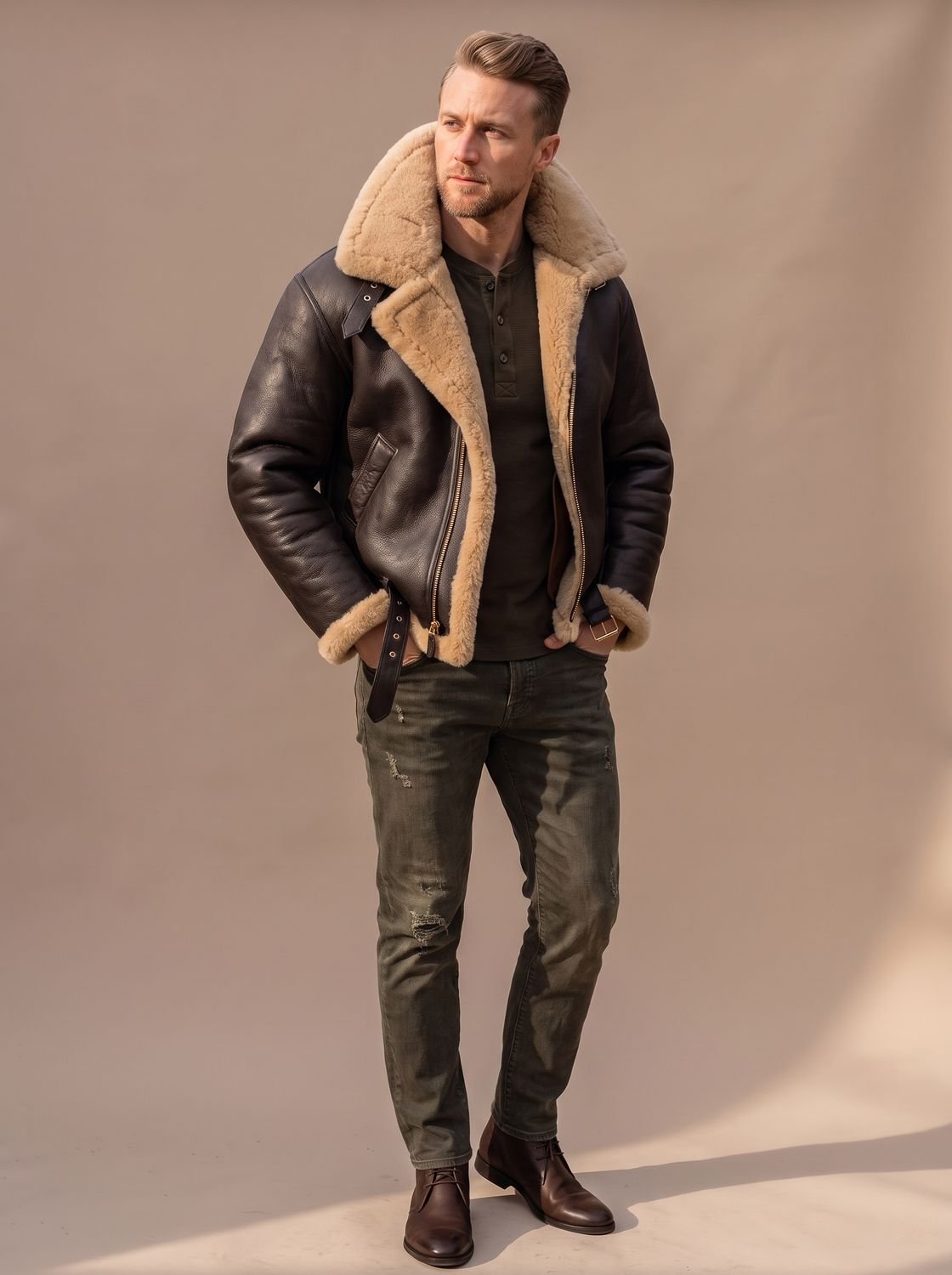 Archie | Men's Sheepskin Bomber Leather Flying Jacket Shearling Collar