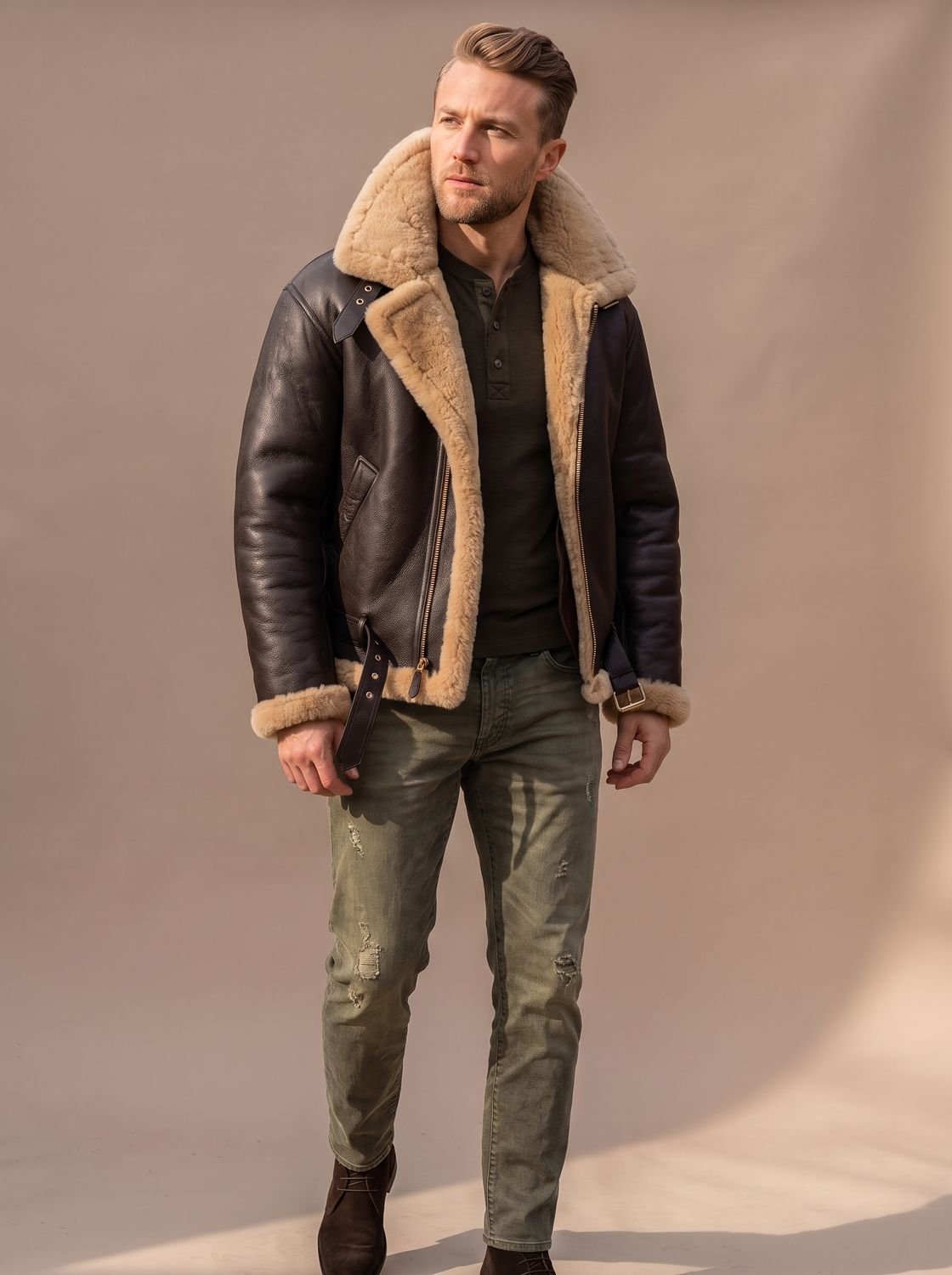Archie | Men's Sheepskin Bomber Leather Flying Jacket Shearling Collar