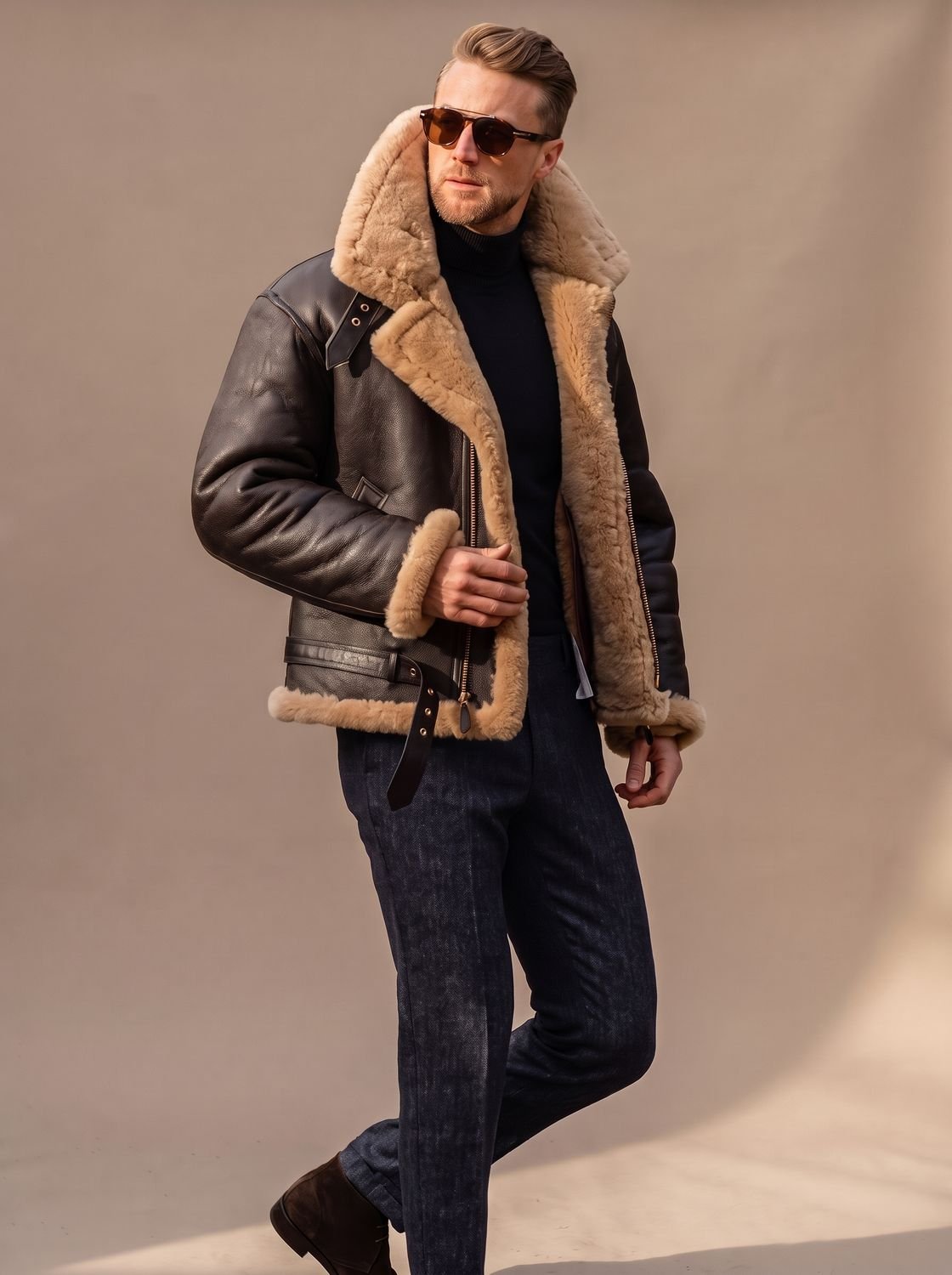 Archie | Men's Sheepskin Bomber Leather Flying Jacket Shearling Collar