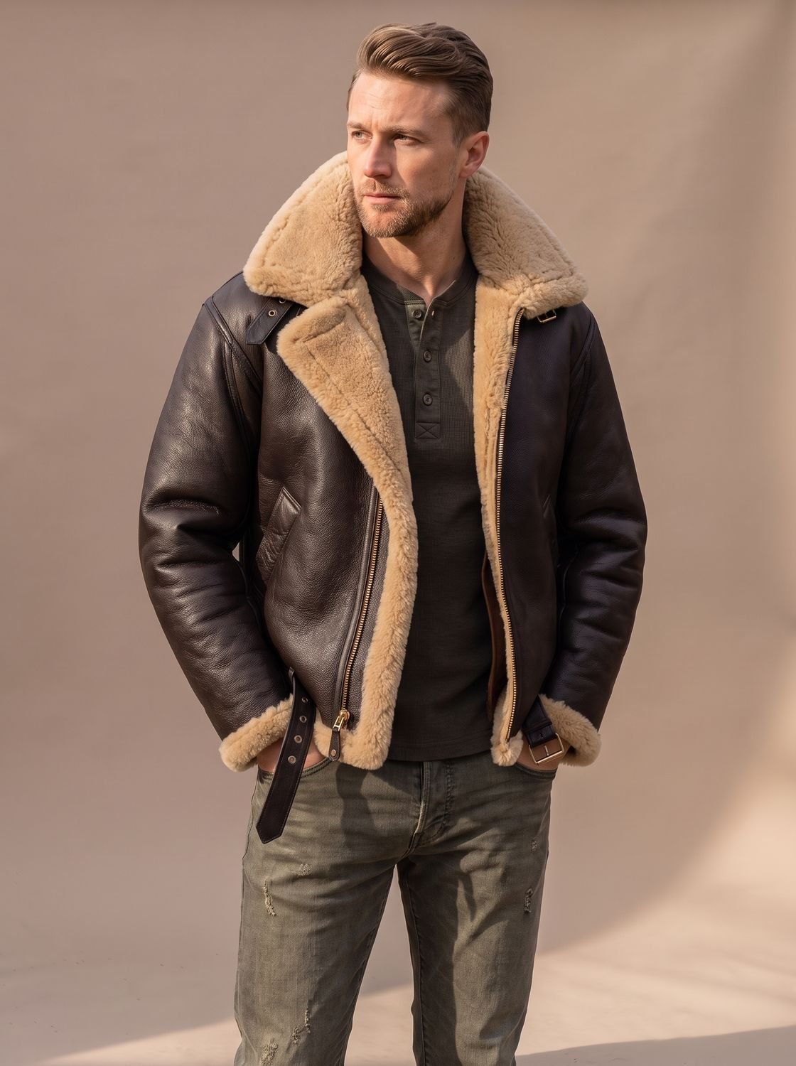 Archie | Men's Sheepskin Bomber Leather Flying Jacket Shearling Collar