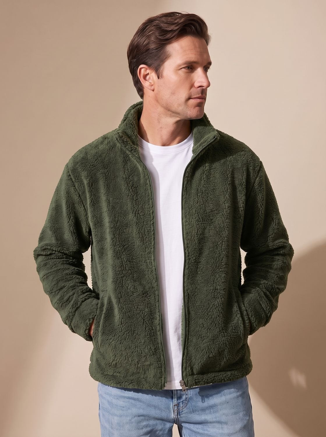 Noah | Men's Sherpa Fleece Full-Zip Stand-Collar Plush Jacket