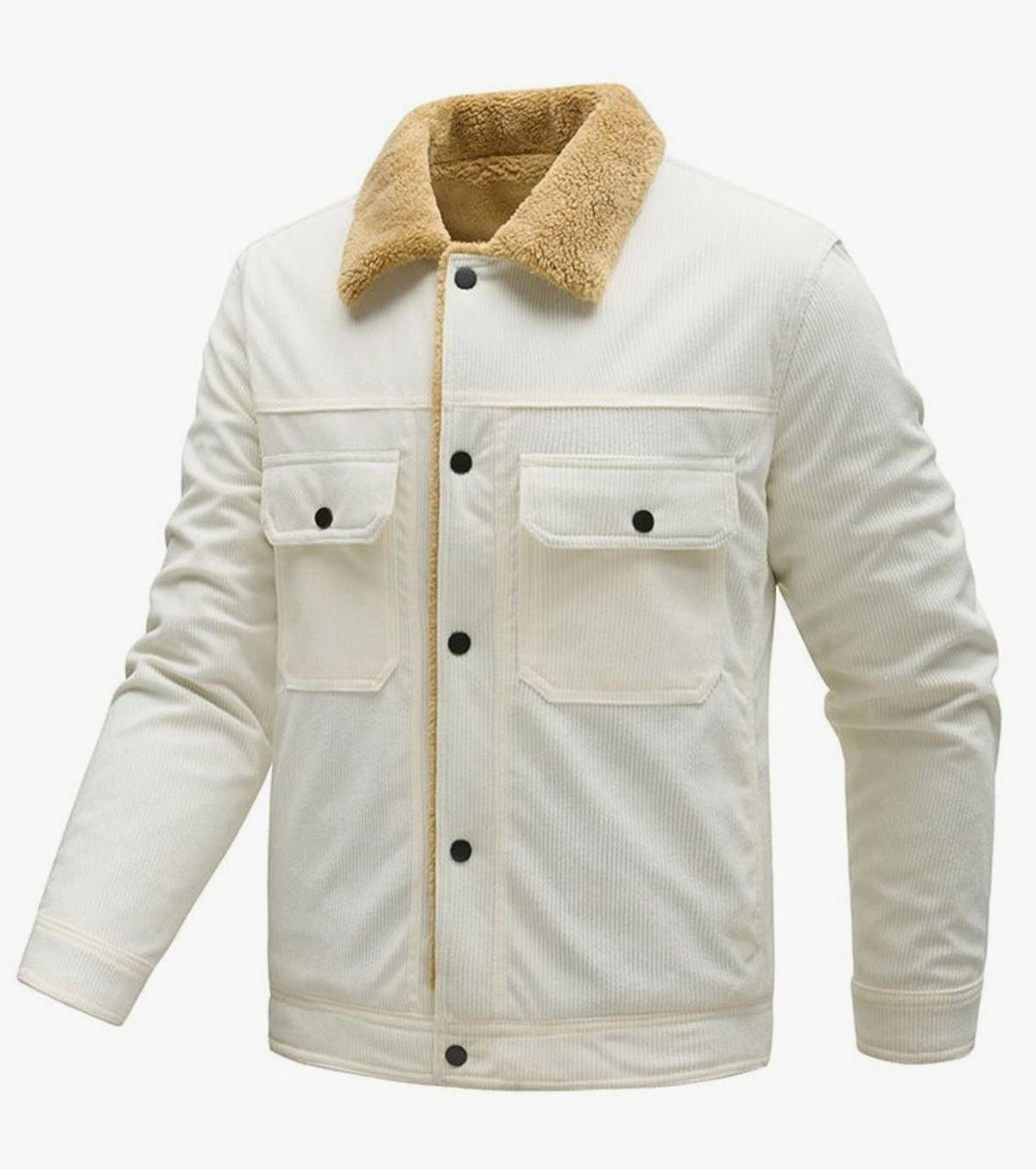 Men's Sherpa-Lined Corduroy Button-Up Jacket with Chest Pockets