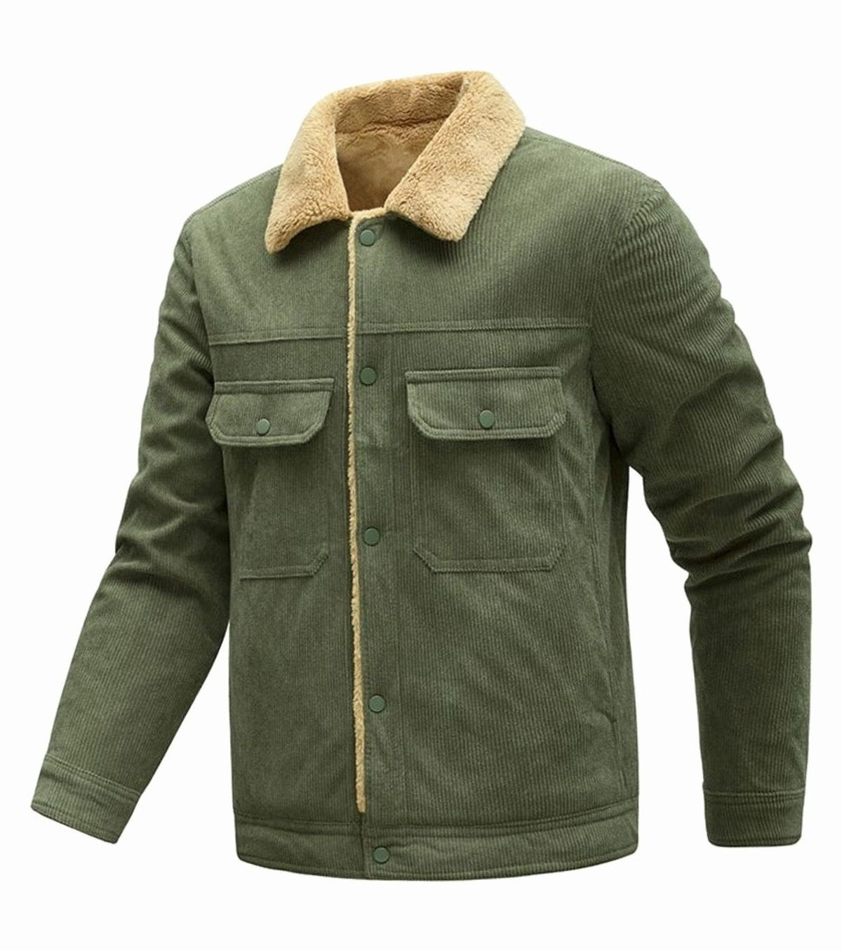 Men's Sherpa-Lined Corduroy Button-Up Jacket with Chest Pockets