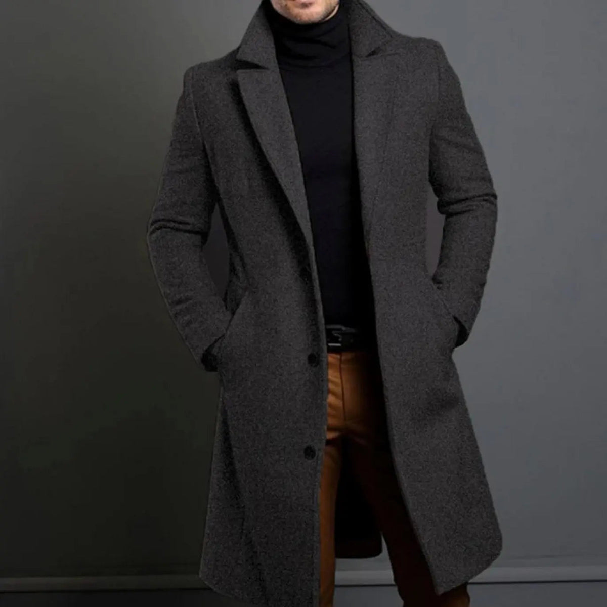 Men's Slim Fit Long Wool Coat Tailored Overcoat