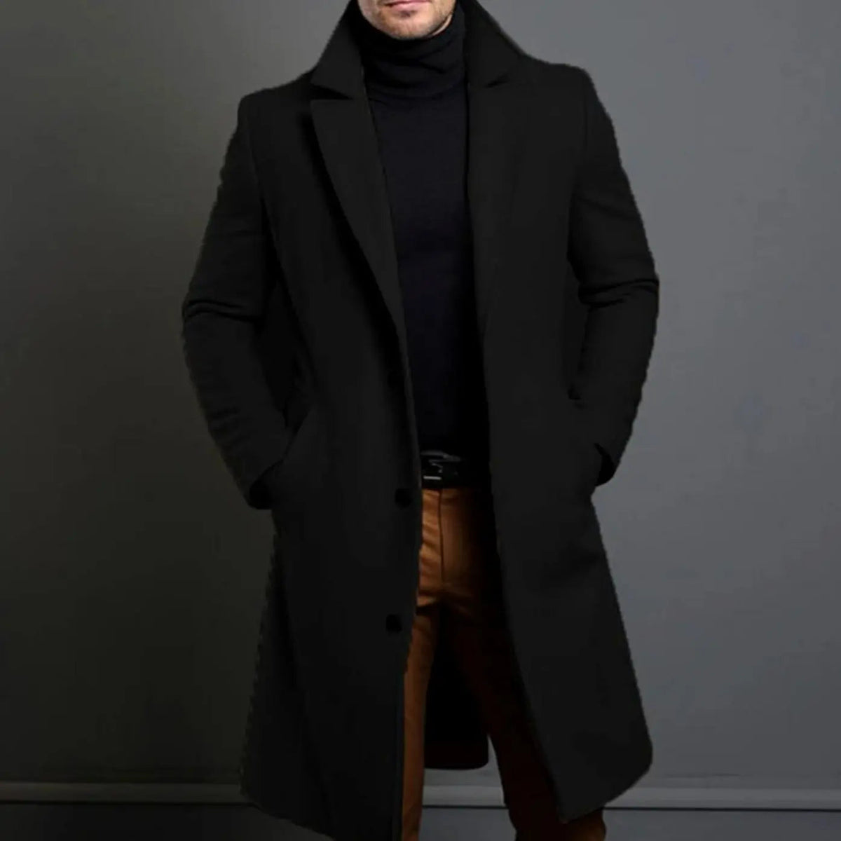 Men's Slim Fit Long Wool Coat Tailored Overcoat