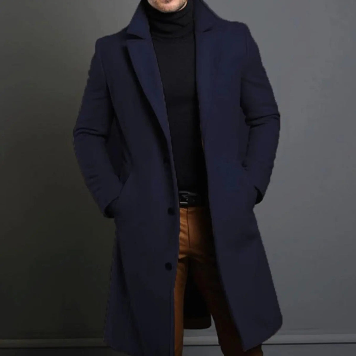 Men's Slim Fit Long Wool Coat Tailored Overcoat