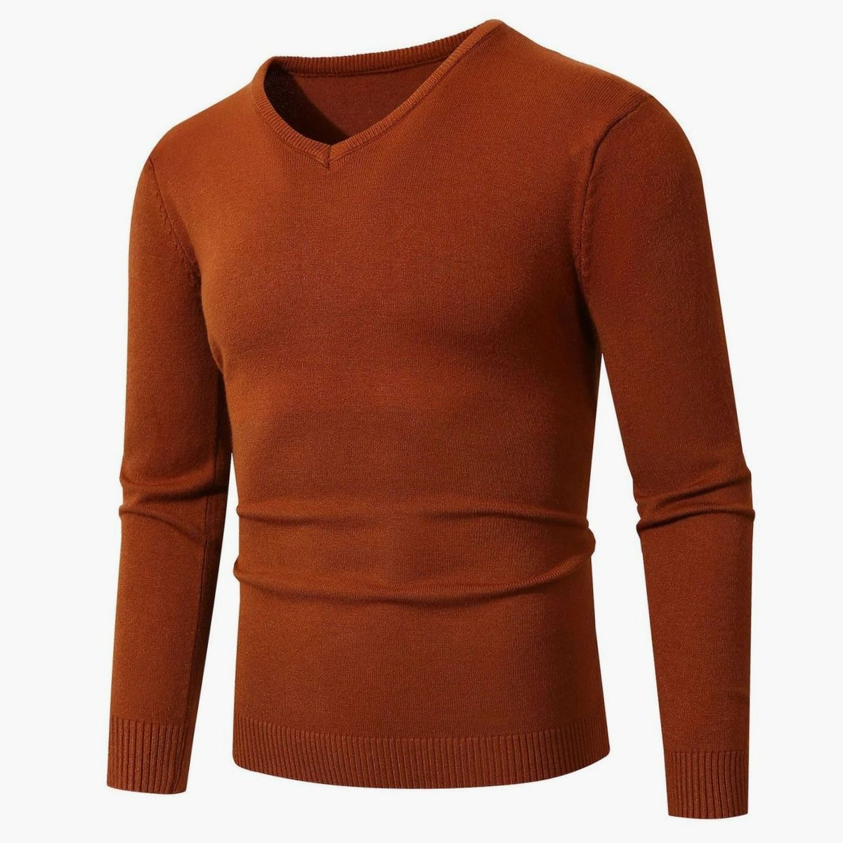 Men's Slim-Fit V-Neck Fine-Knit Stretch Jumper Ribbed Cuffs