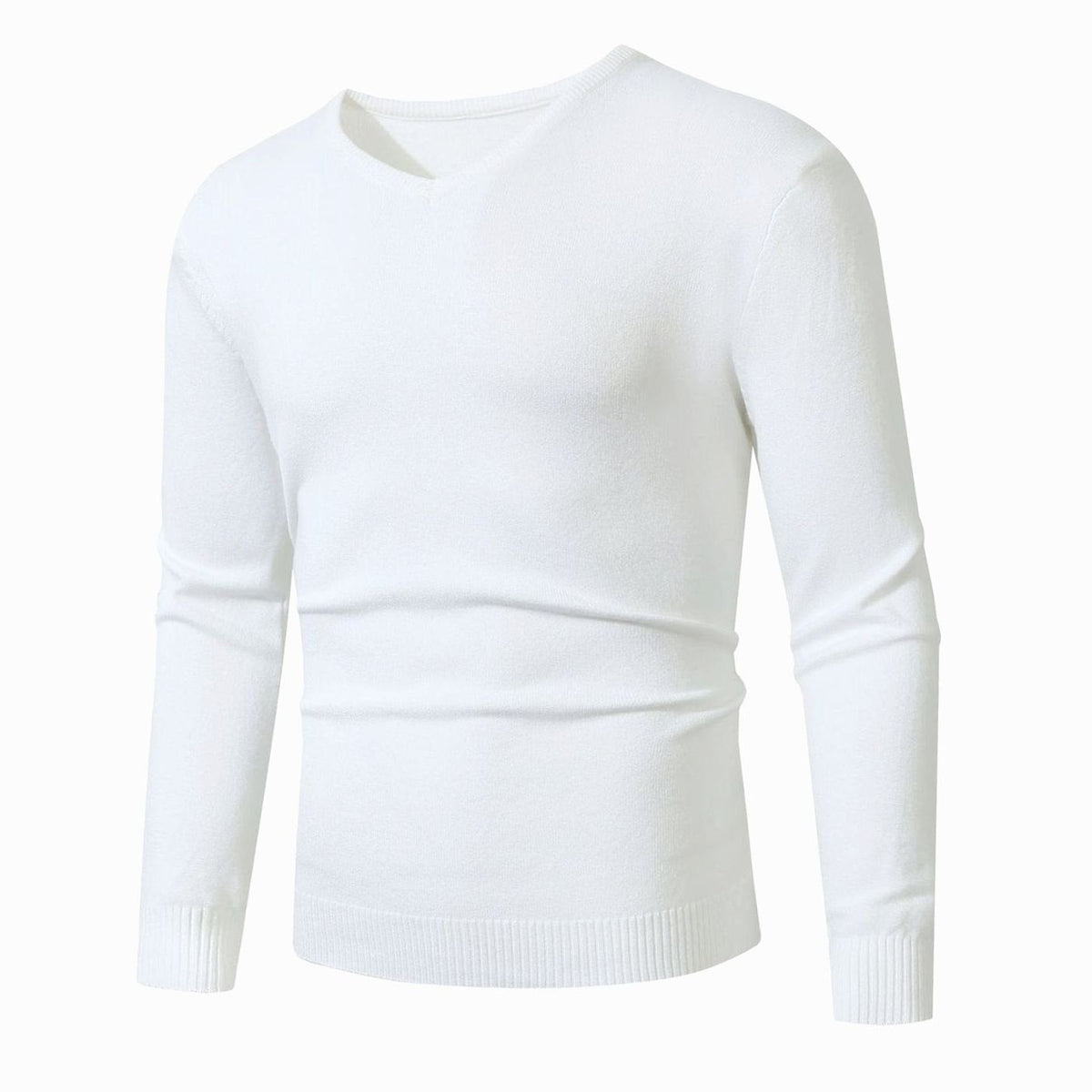Men's Slim-Fit V-Neck Fine-Knit Stretch Jumper Ribbed Cuffs