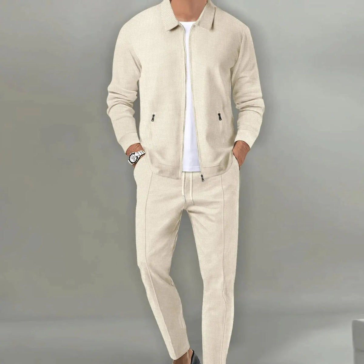 Men's Slim-Fit Zip-Up Casual Tracksuit Two-Piece Set