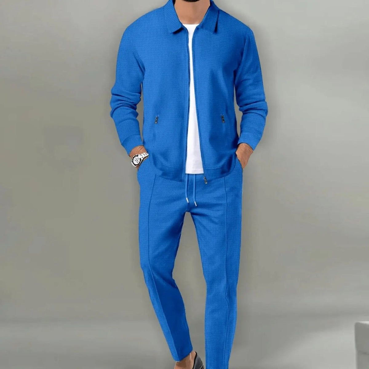 Men's Slim-Fit Zip-Up Casual Tracksuit Two-Piece Set